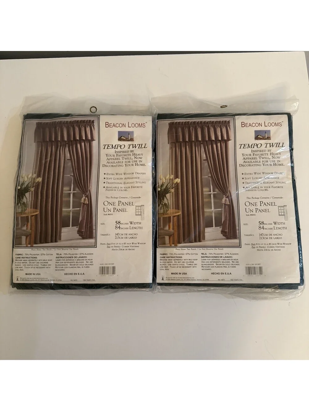 Pair of Beacon Looms Tempo Twill Hunter Green Window Drapery Panels 58” Wx 84” L